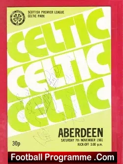 Glasgow Celtic v Aberdeen 1981 – Multi Autographed Signed