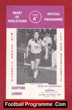 Heart Of Midlothian v Aberdeen 1967 – Multi Autographed SIGNED