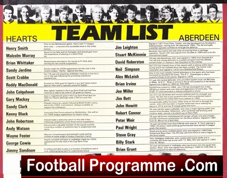 Heart Of Midlothian v Aberdeen 1987 – Multi Autograph SIGNED