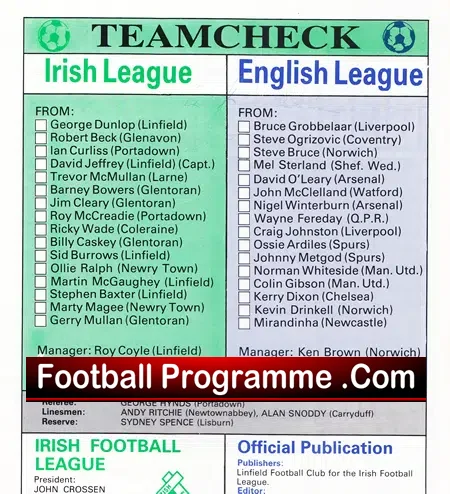 Ireland Football League v English League 1987 – Autographed