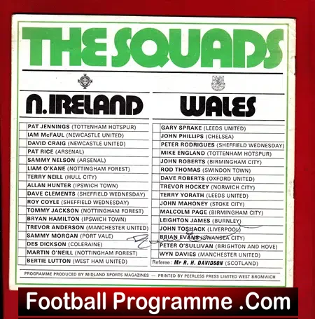 Northern Ireland v Wales 1973 – Brian Evans Autograph SIGNED