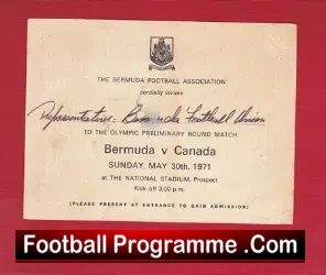 Olympic Football Team – Bermuda v Canada 1971 – Ticket
