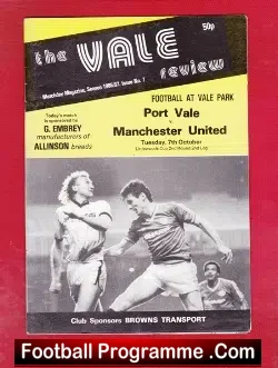 Port Vale v Manchester United 1986 - football programme