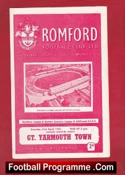 Romford v Great Yarmouth Town 1962 - football programme