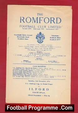 Romford v Ilford 1974 - To Clear - football programme