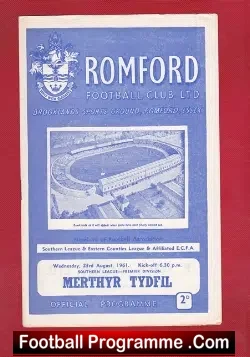 Romford v Merthyr Tydfil 1961 - football programme