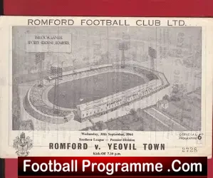 Romford v Yeovil Town 1964 - football programme
