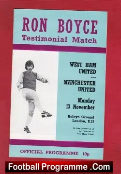 Ron Boyce Testimonial West Ham United 1972 + Manchester United - football programme
