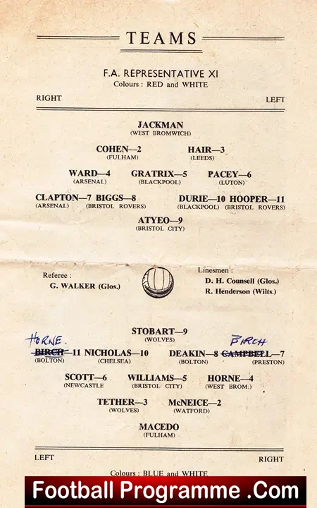 Royal Air Force RAF v FA XI 1958 – at Bristol City + Signed