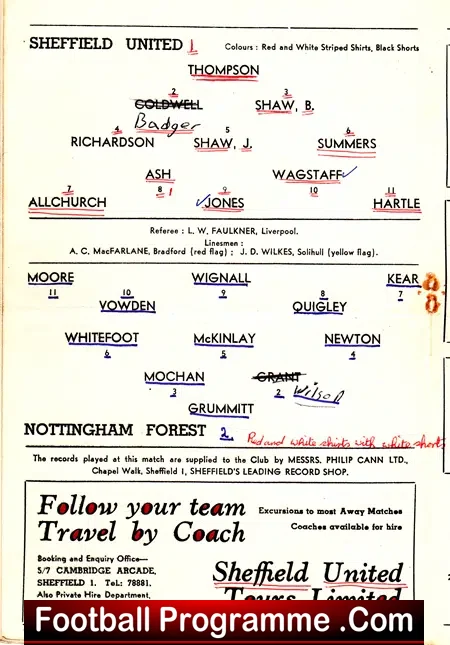 Sheffield United v Nottingham Forest 1963 – Multi Autographed
