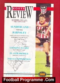 Sunderland v Barnsley 1992 - Multi Autographed Signed - football programme