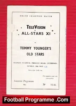 Television All Stars v Tommy Younger Old Stars 1958 - Liverpool - football programme