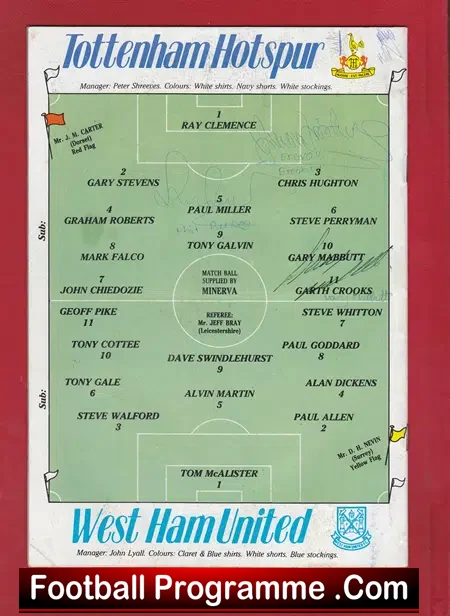 Tottenham Hotspur v West Ham United 1984 – Autographed SIGNED