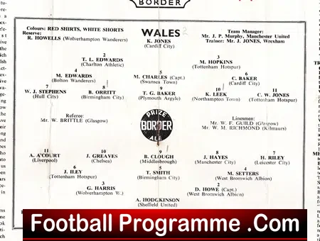 Wales v England 1958 – U23 at Wrexham + Brian Clough