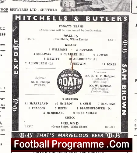 Wales v Ireland 1958 – Signed Kenneth Wolstenholme BBC