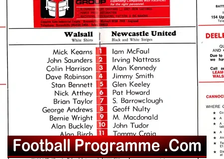 Walsall v Newcastle United 1975 – Multi Signed Autographed