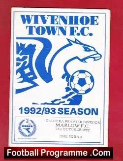 Wivenhoe Town v Marlow 1992 - football programme