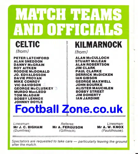 Glasgow Celtic v Kilmarnock 1979 – Multi Autographed Signed