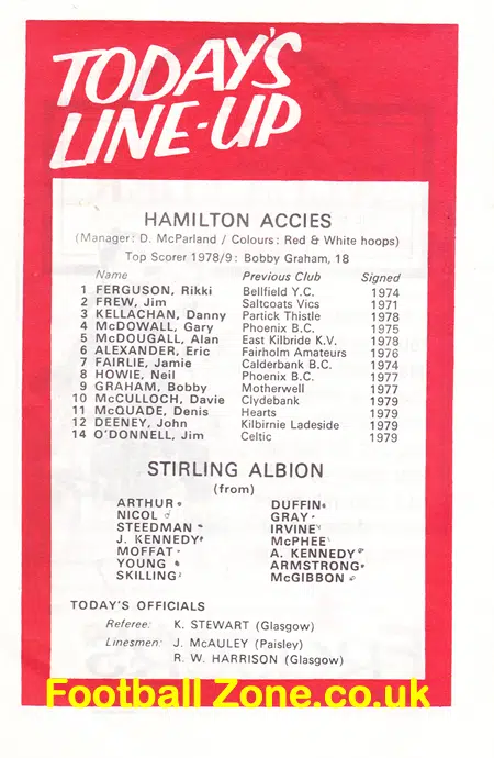 Stirling Albion v Hamilton Academical 1979 – Multi Autographed