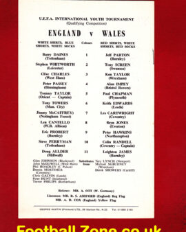 England v Wales 1970 – Youth Match at Leyton + Perryman