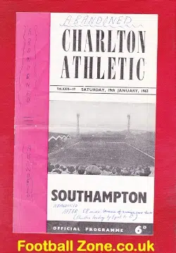 Charlton Athletic v Southampton 1963 - Abandoned Due To Snow