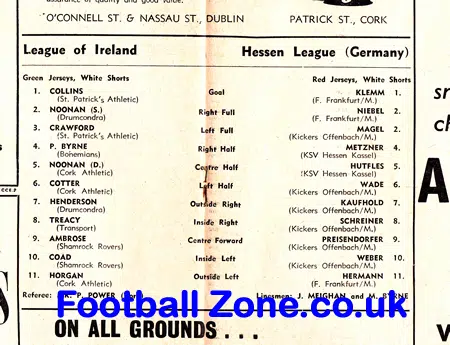 League Of Ireland v Hesse Football Association 1954 – German