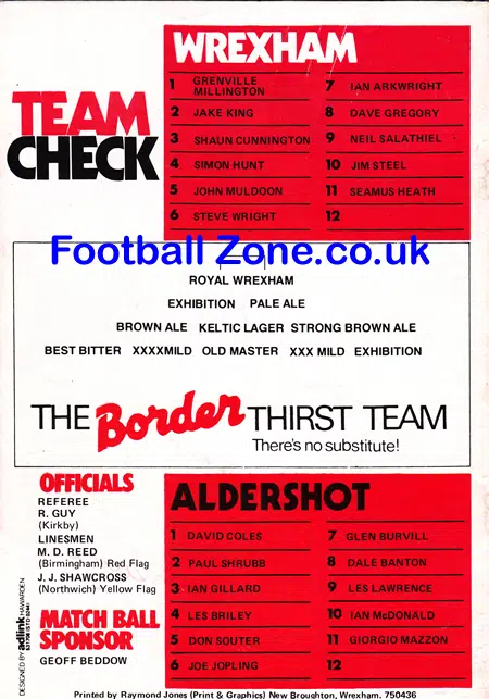 Wrexham v Aldershot 1984 - Multi Autographed Signed
