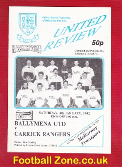 Ballymena United v Carrick Rangers 1992 Multi Autographed SIGNED