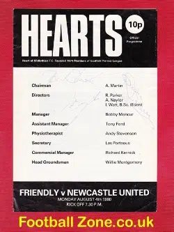 Heart Of Midlothian v Newcastle United 1980 - Autographed SIGNED