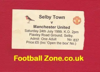 Selby Town v Manchester United 1999 Ticket + David Beckham