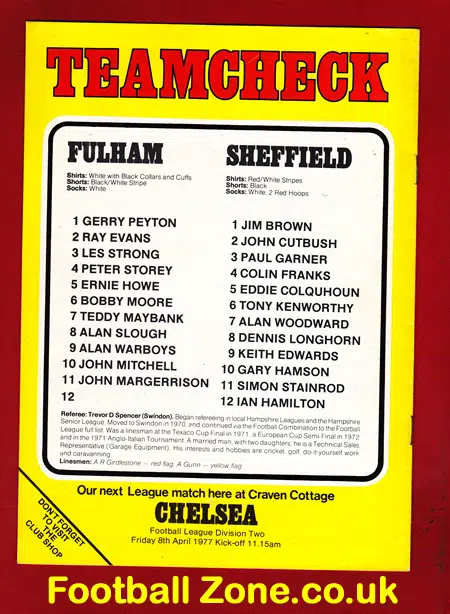Fulham v Sheffield United 1977 – Includes Bobby Moore