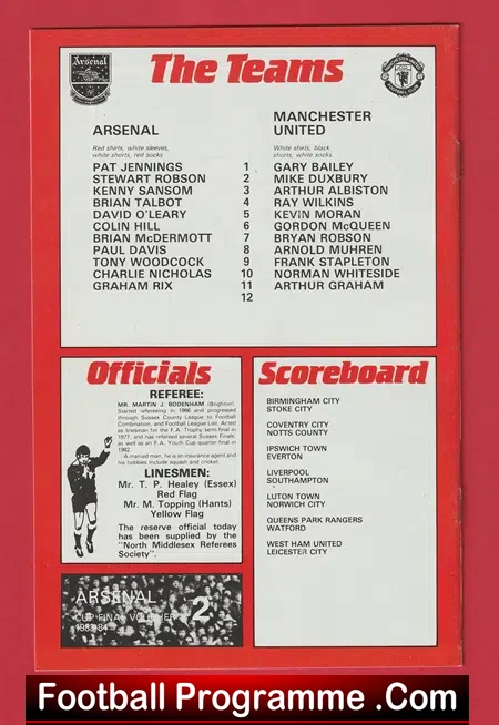 Arsenal v Manchester United 1983