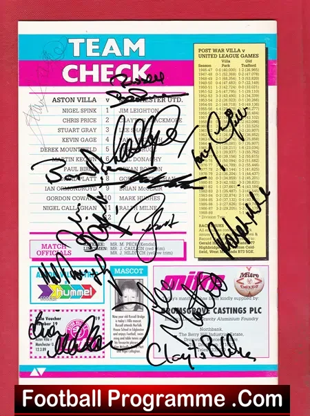 Aston Villa v Manchester United 1989 – Multi Autographed Man Utd
