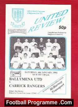 Ballymena United v Carrick Rangers 1992 Multi Autographed SIGNED