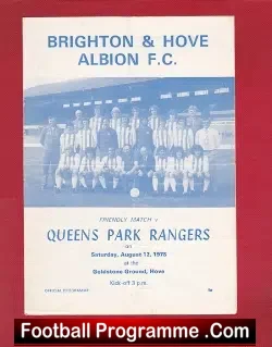 Brighton Hove Albion v Queens Park Rangers 1978 - Friendly Match - football programme