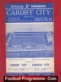 Cardiff City v Lincoln City 1960 - football programme