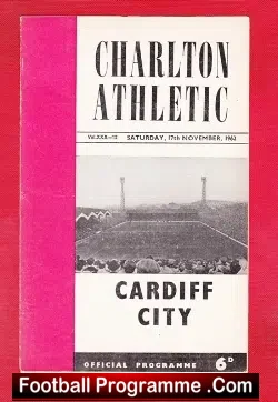 Charlton Athletic v Cardiff City 1962 - football programme