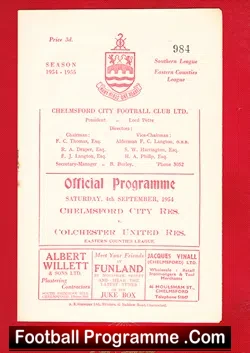 Chelmsford City v Colchester United 1954 – Reserves Match