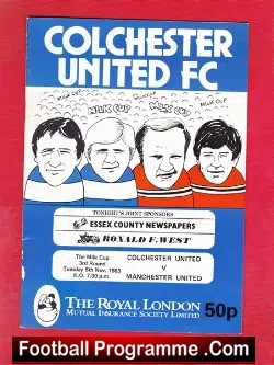 Colchester United v Manchester United 1983 - League Cup Match - football programme