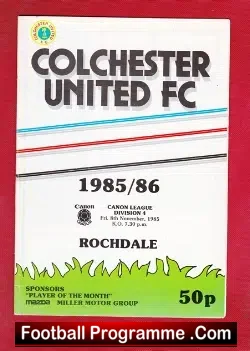 Colchester United v Rochdale 1985 - Multi Autographed - football programme