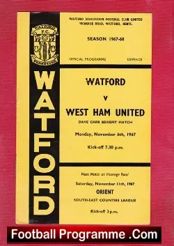 Dave Carr Testimonial Benefit Game Watford 1967 - football programme