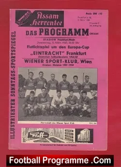 Eintracht Frankfurt v Wiener Sport 1960 European Cup Q Final - football programme