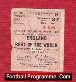 England v Rest Of The World 1953 – Football Ticket Stub