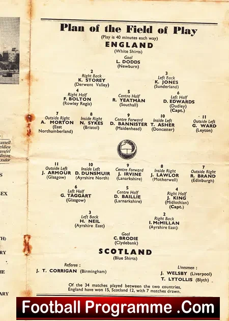 England v Scotland 1952 – Schoolboys Match + Duncan Edawrds