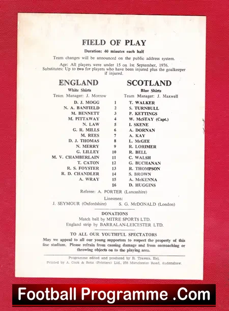 England v Scotland 1977 – Schoolboys signed Tony Book