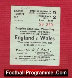 England v Wales 1954 – Football Ticket Stub 1950’s