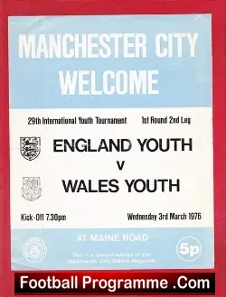 England v Wales 1976 – Youths Match at Manchester City