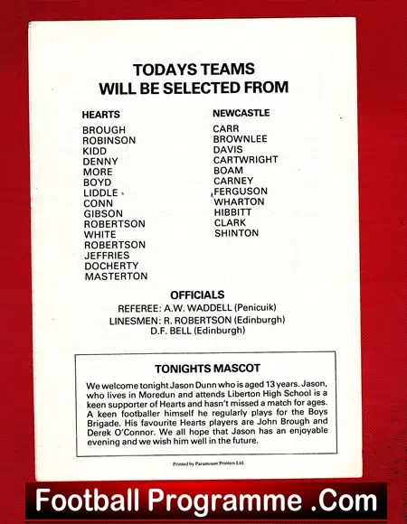 Heart Of Midlothian v Newcastle United 1980 – Autographed SIGNED