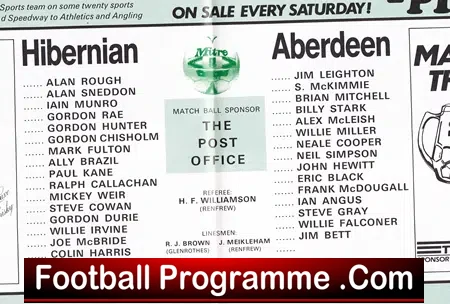 Hibernian Hibs v Aberdeen 1985 – Autograph Signed