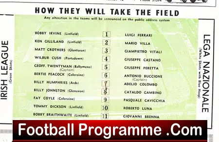 Irish League v Italian League 1962 – Belfast